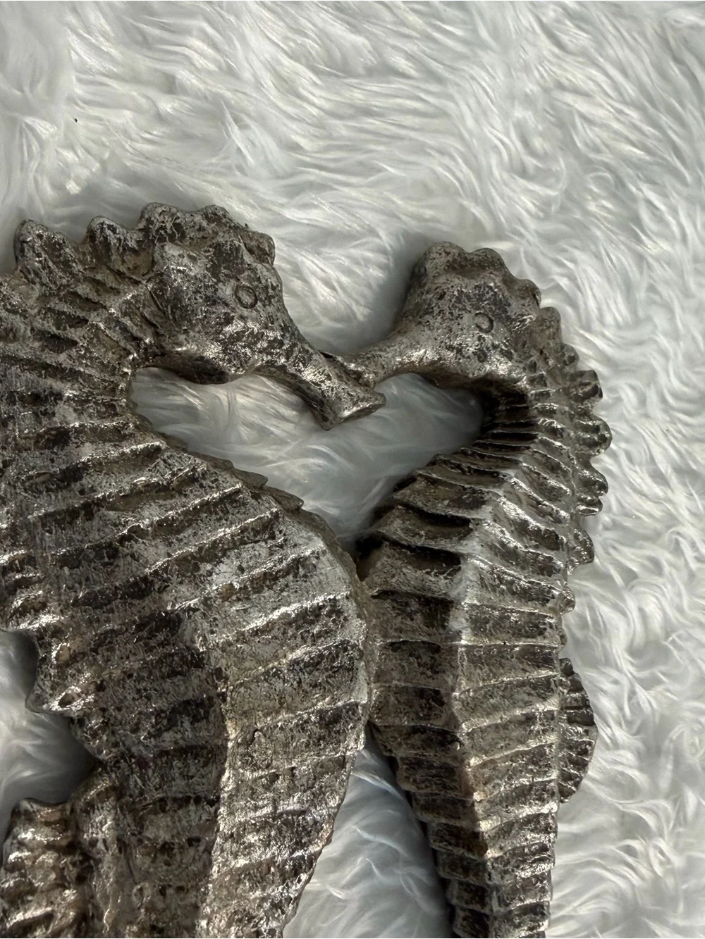 Nautical Decor: Silver Cast Iron Double Seahorse Wall Hook - Heart Shape